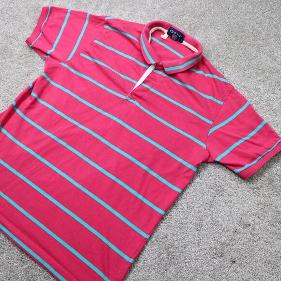 Gant Rugger Polo Shirt Mens Large Pink/Blue 100% Cotton Short Sleeve Pullover - Picture 4 of 11